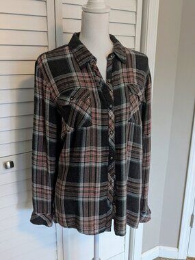 Krazy Kat Plaid Pink & Grey Button-Down Shirt - Size Large